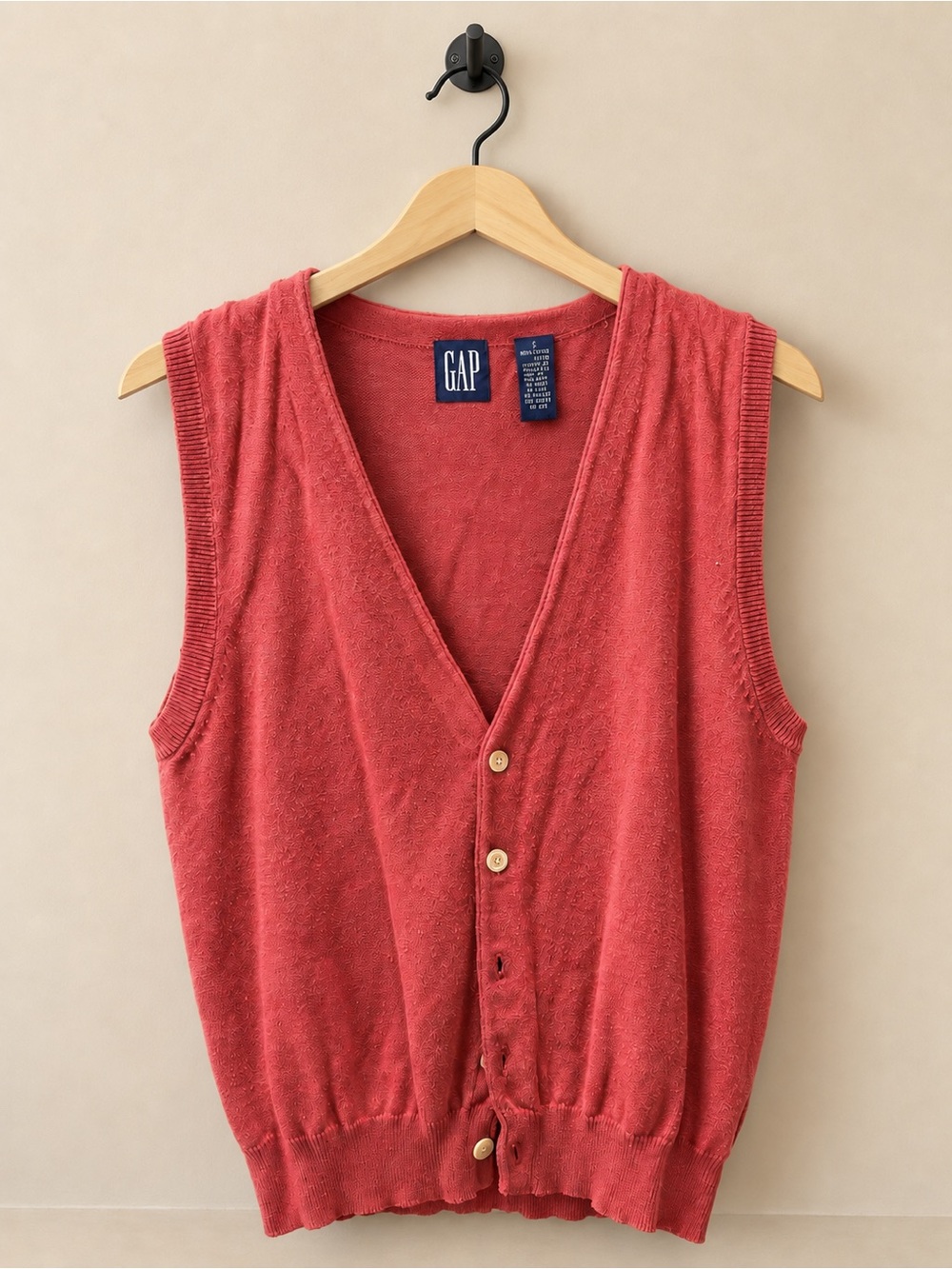 GAP Coral Red Sleeveless V-Neck Button Front Sweater Vest